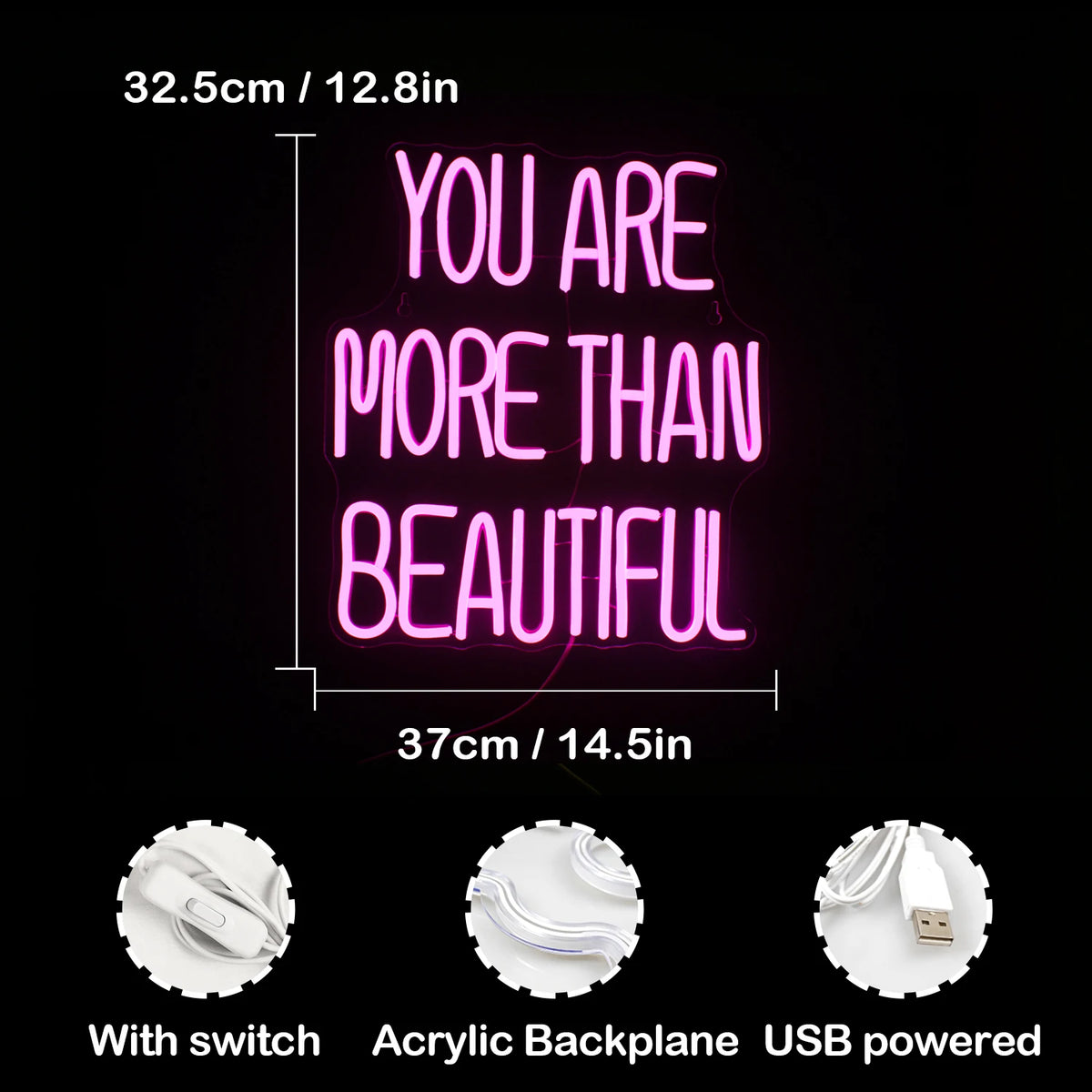 You Are More Than Beautiful – LED-neonreclame (5 V USB)