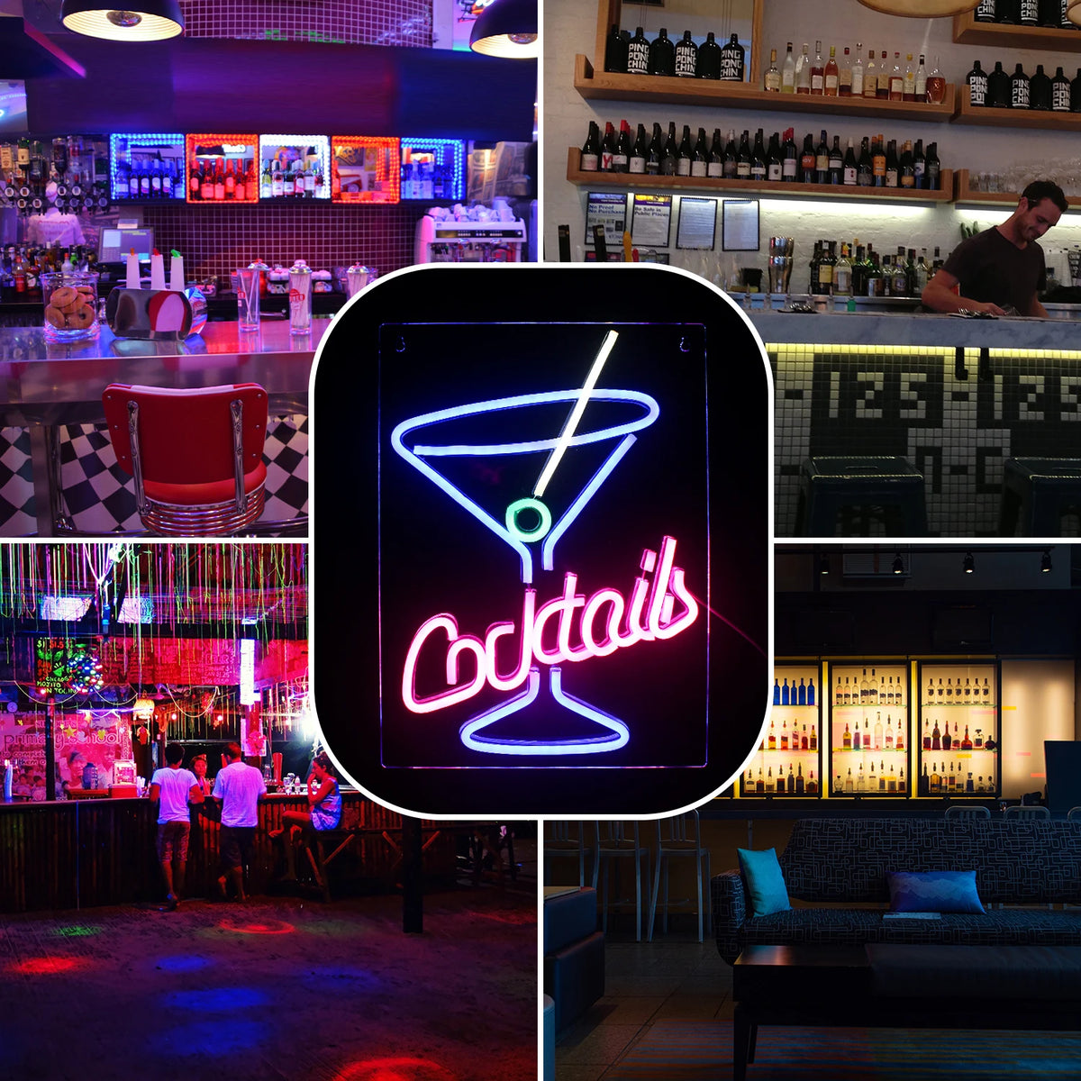 Cocktails – Martiniglas – LED-neonreclame (5 V USB)