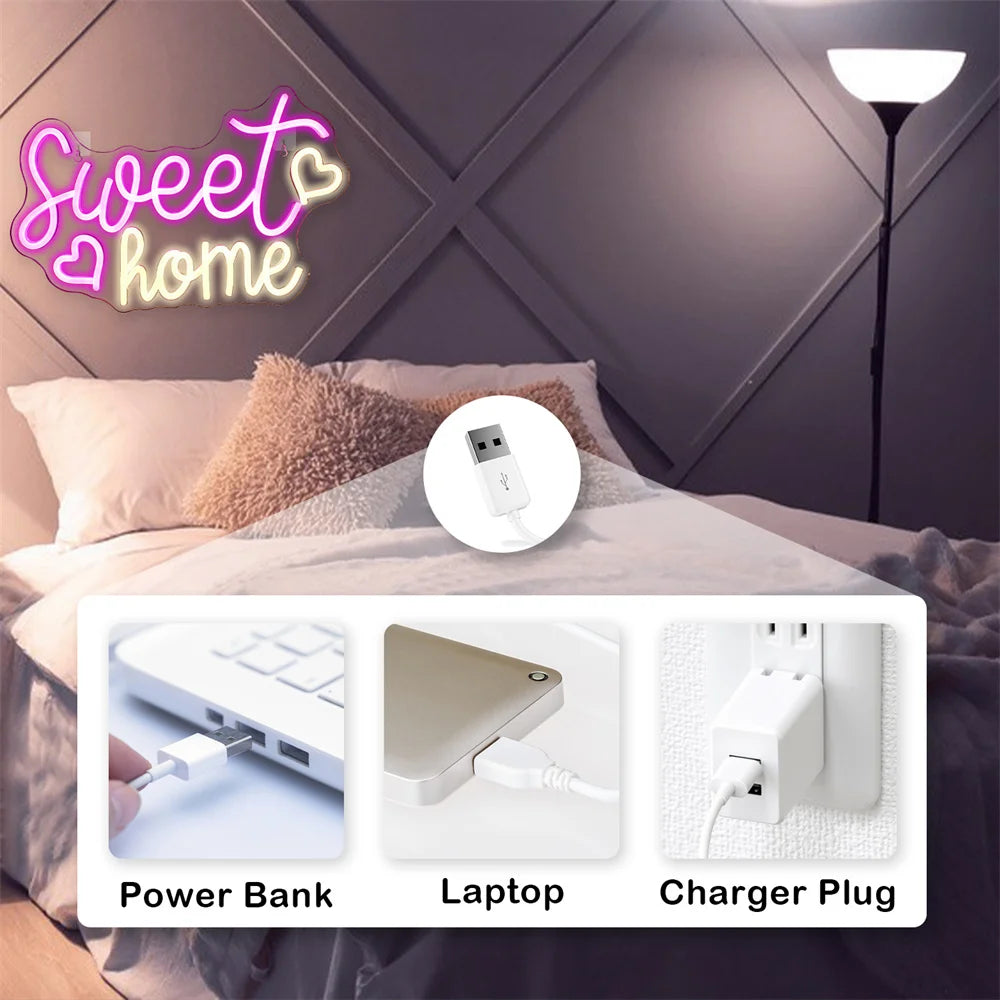Sweet Home 5V USB LED Neon Sign - Budget Friendly