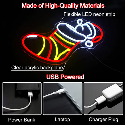 Christmas Socks 5V USB LED Neon Sign - Budget Friendly
