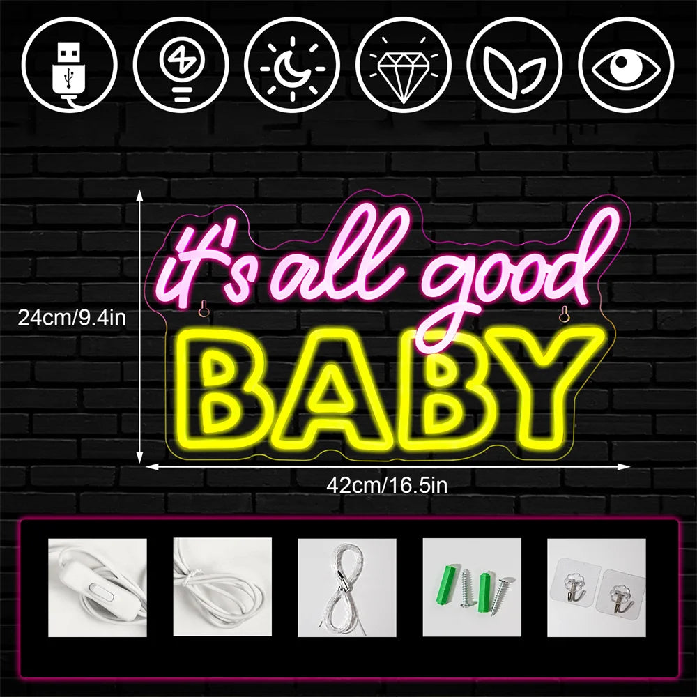 It's All Good Baby 5V USB LED Neon Sign - Budget Friendly