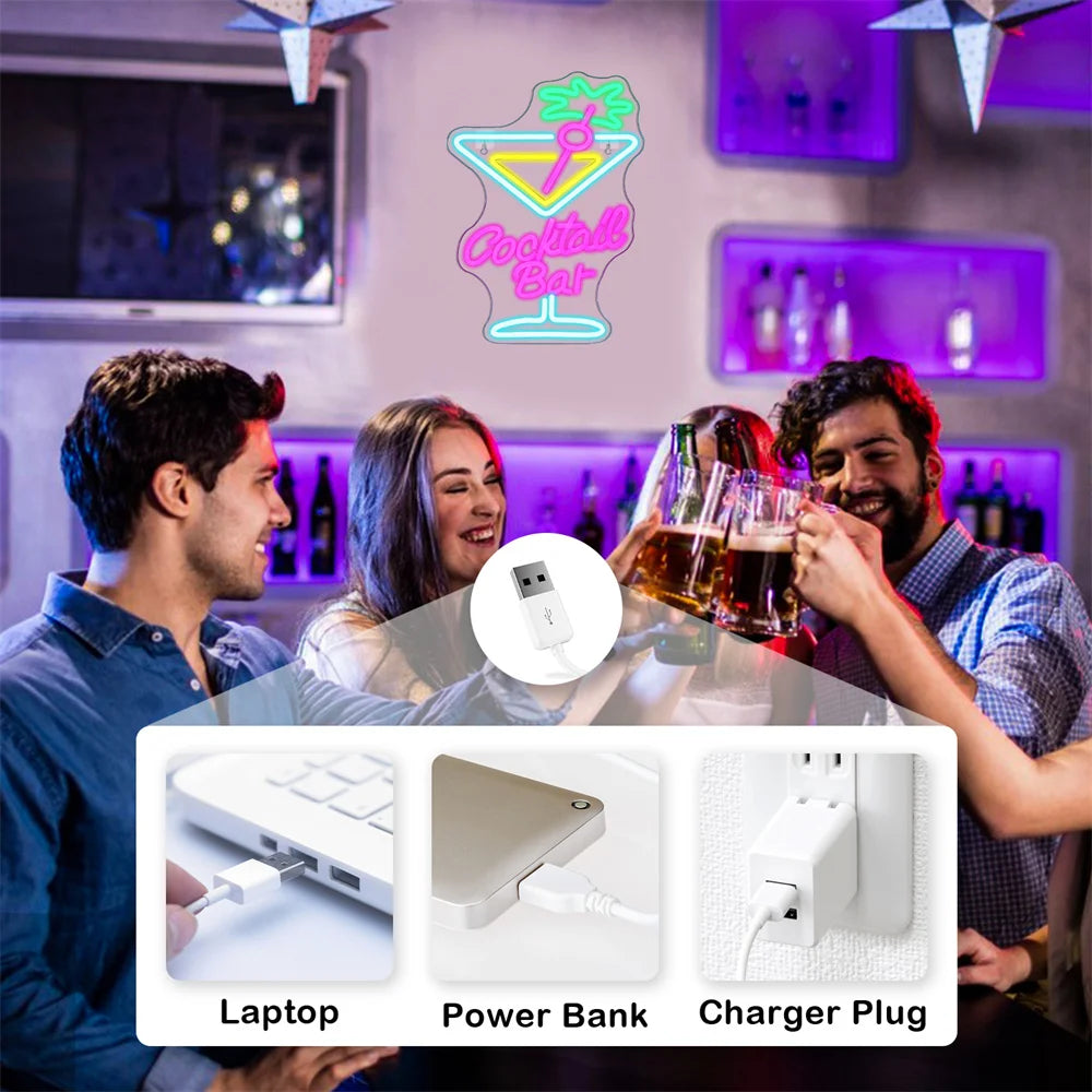 Cocktail Bar 5V USB LED Neon Sign - Budget Friendly