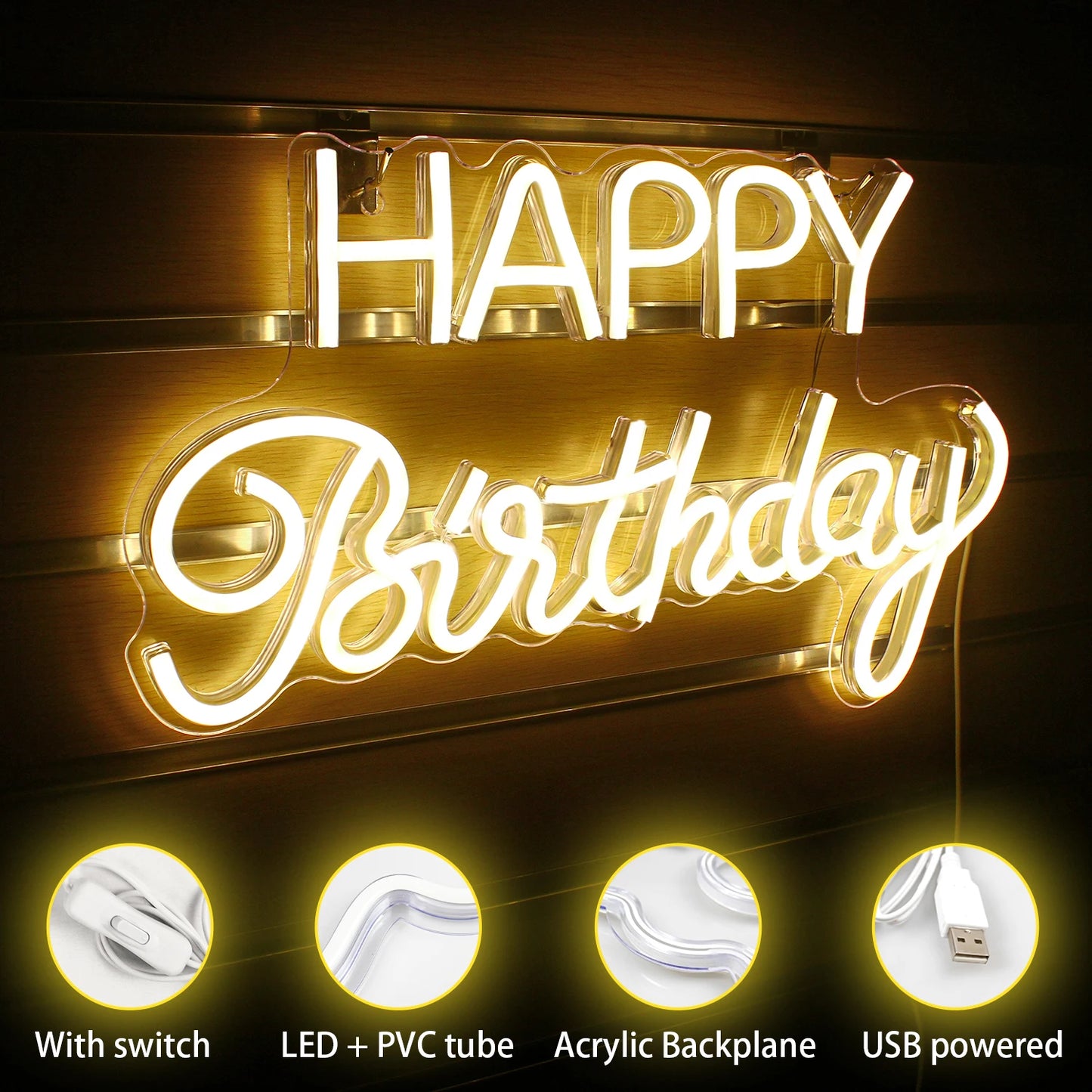Happy Birthday 5V USB LED Neon Sign - Budget Friendly