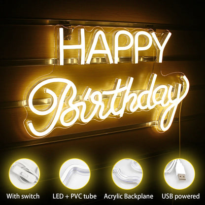 Happy Birthday 5V USB LED Neon Sign - Budget Friendly