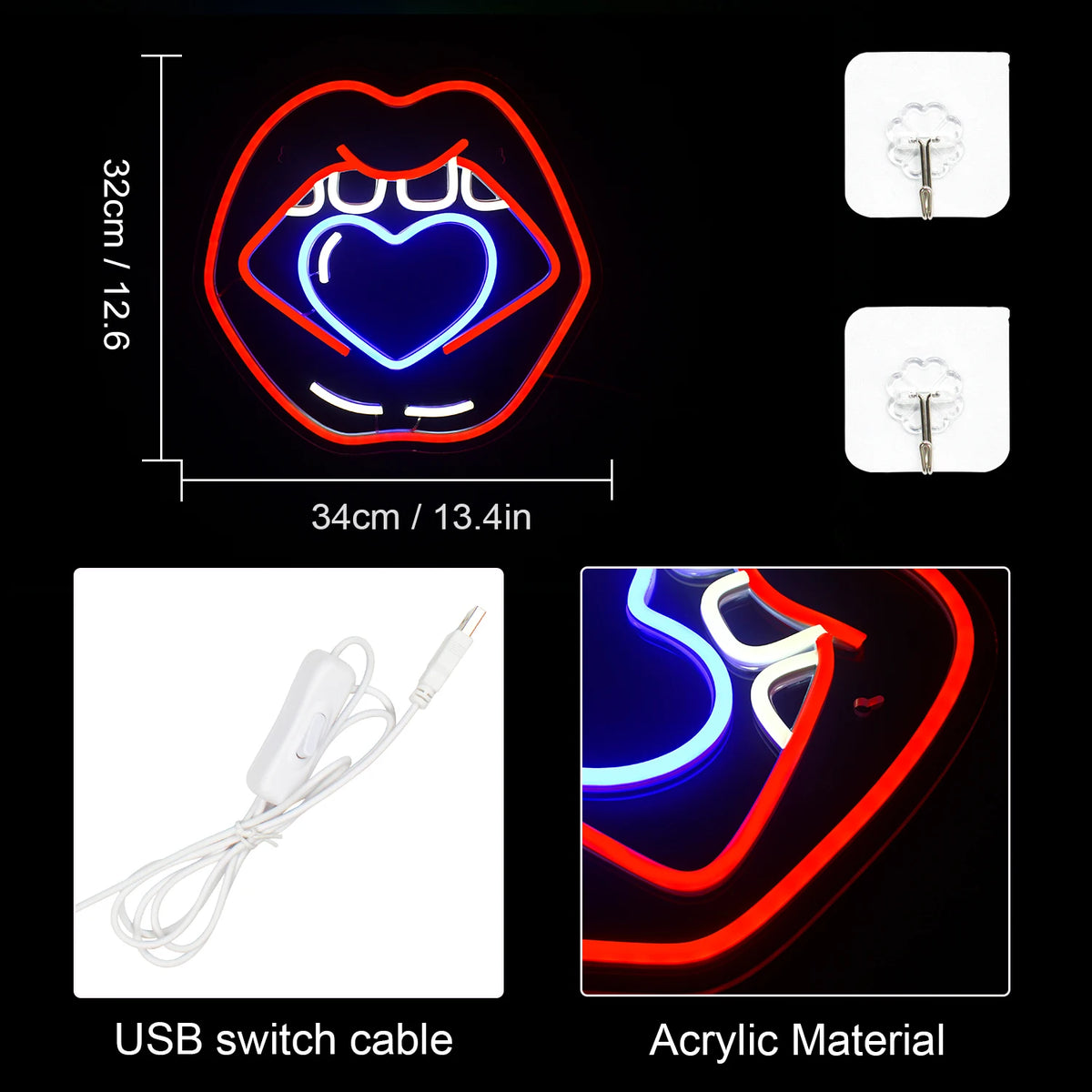 Lippen – LED-neonbord (5 V USB)