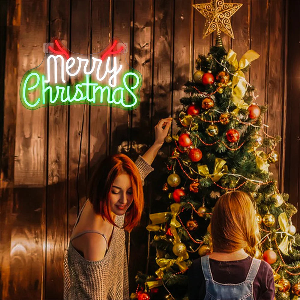 Green Red Merry Christmas 5V USB LED Neon Sign - Budget Friendly