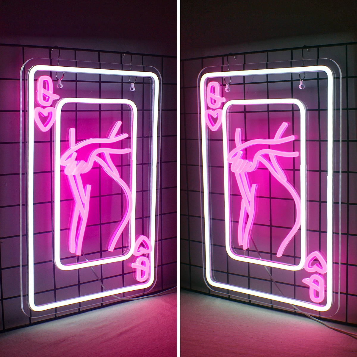 Vrouwenkaart met vrouwensilhouet en harten – LED-neonbord (5 V USB)