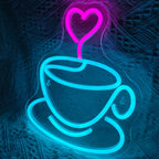 Koffiekop en hart – LED-neonreclame (5 V USB)