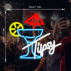 Tipsy – Cocktailglas met parasolletje en citrusschijfje – LED-neonreclame (5 V USB)