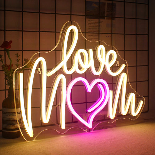 Love Mom – Hart in plaats van de O – LED-neonbord (5 V USB)