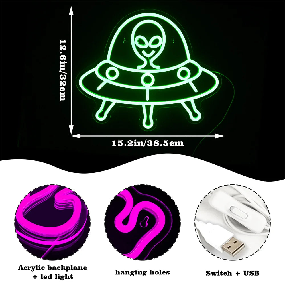Green Alien 5V USB LED Neon Sign - Budget Friendly