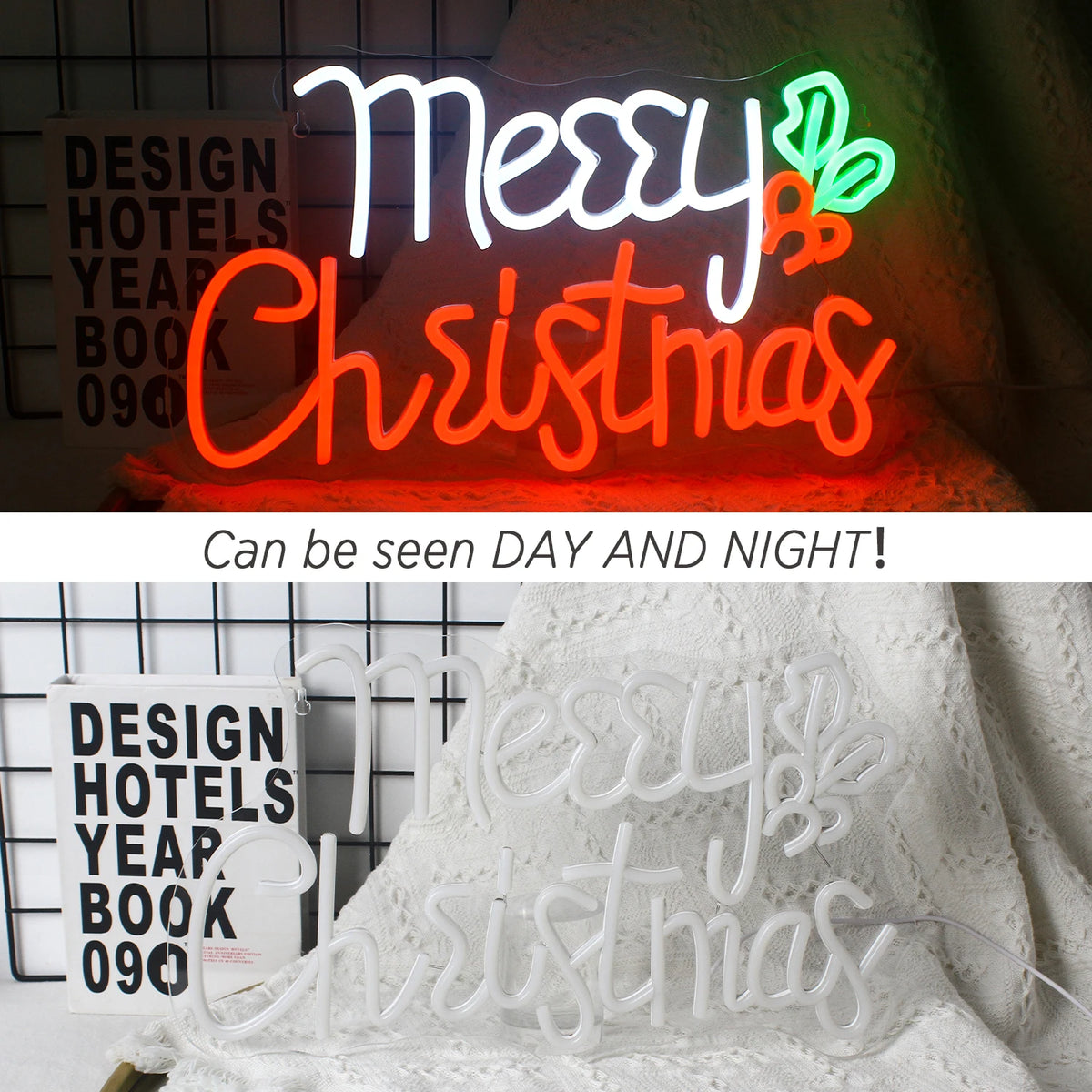Merry Christmas – Hulst – LED-neonbord (5 V USB)