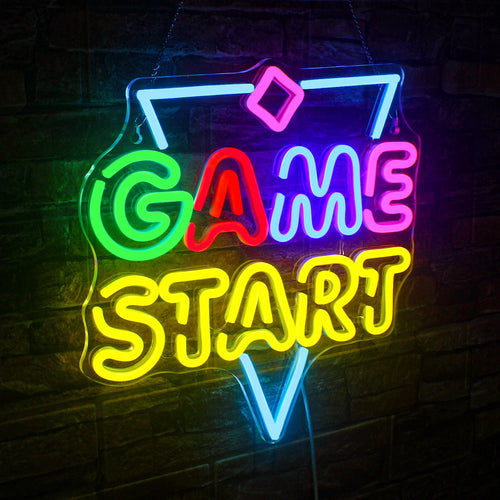 GAME START – Driehoek en kleine ruit – LED-neonbord (5 V USB)
