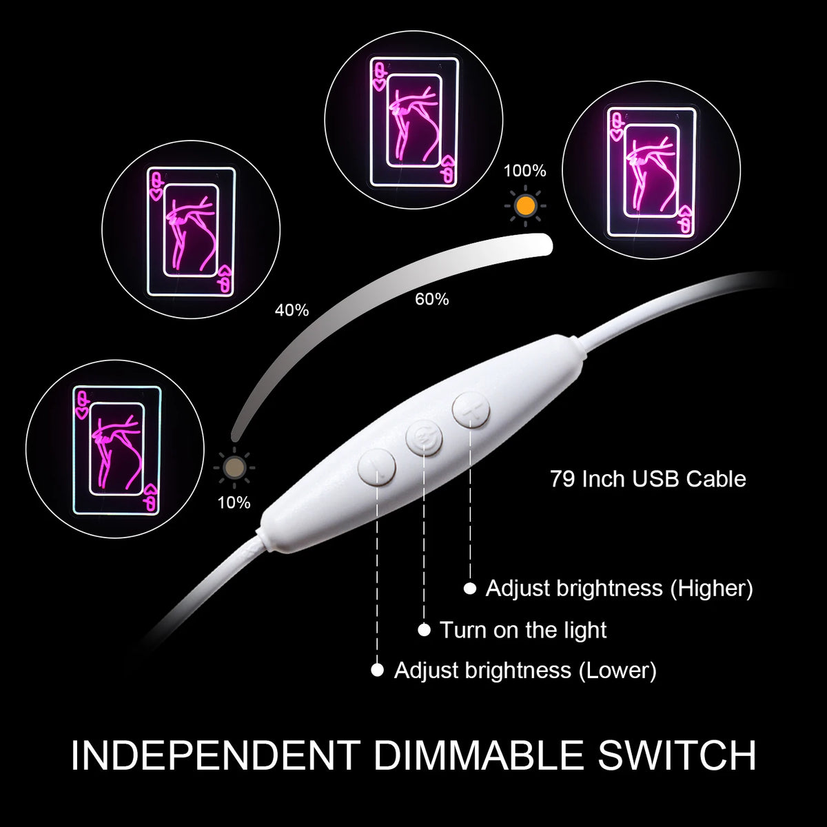 Vrouwenkaart met vrouwensilhouet en harten – LED-neonbord (5 V USB)