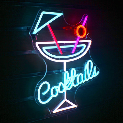 Cocktails – Cocktailglas met parasolletje – LED-neonreclame (5 V USB)