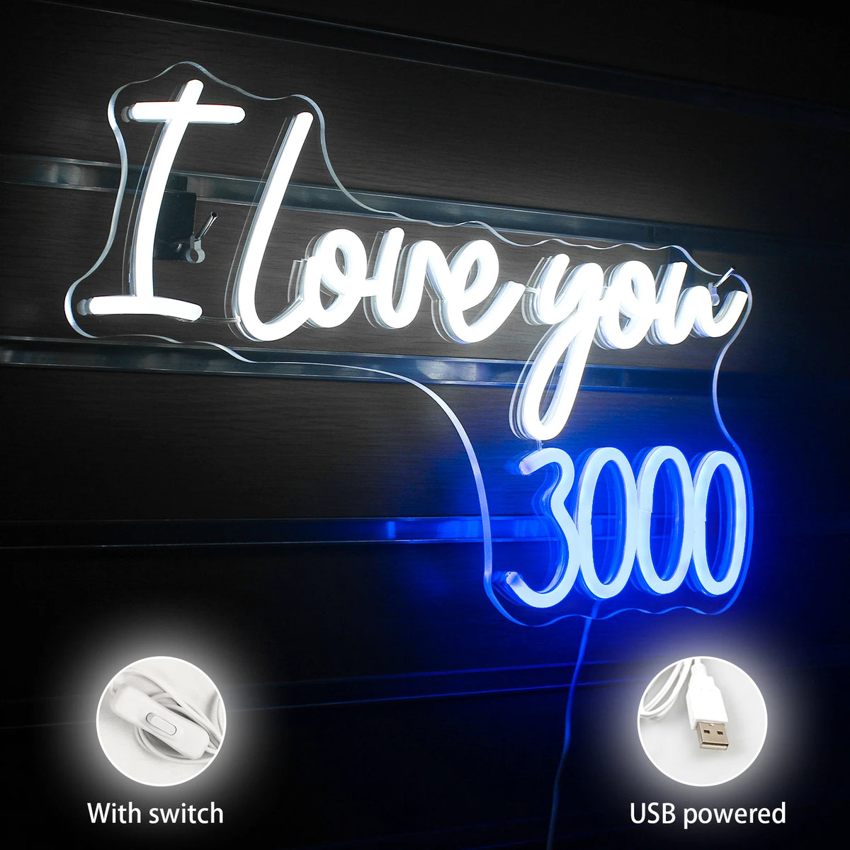 I Love You 3000 5V USB LED Neon Sign - Budget Friendly