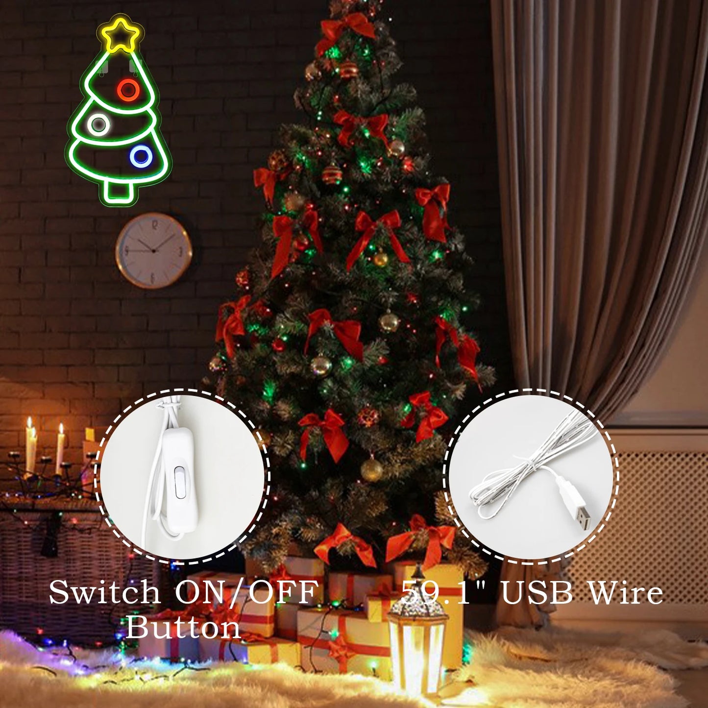 Christmas Tree 5V USB LED Neon Sign - Budget Friendly