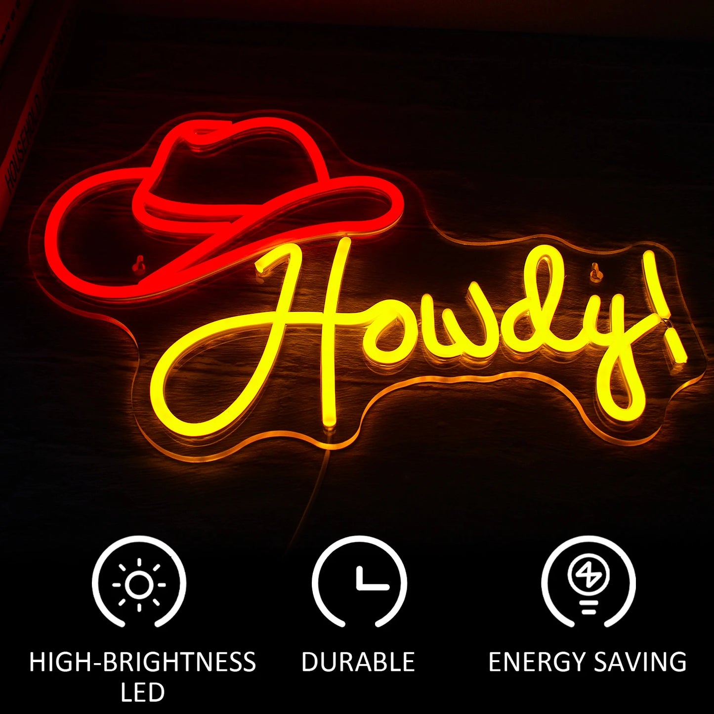 Howdy Cowboy Hat 5V USB LED Neon Sign - Budget Friendly