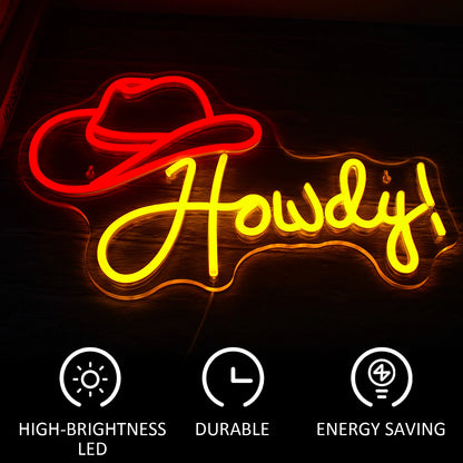 Howdy Cowboy Hat 5V USB LED Neon Sign - Budget Friendly
