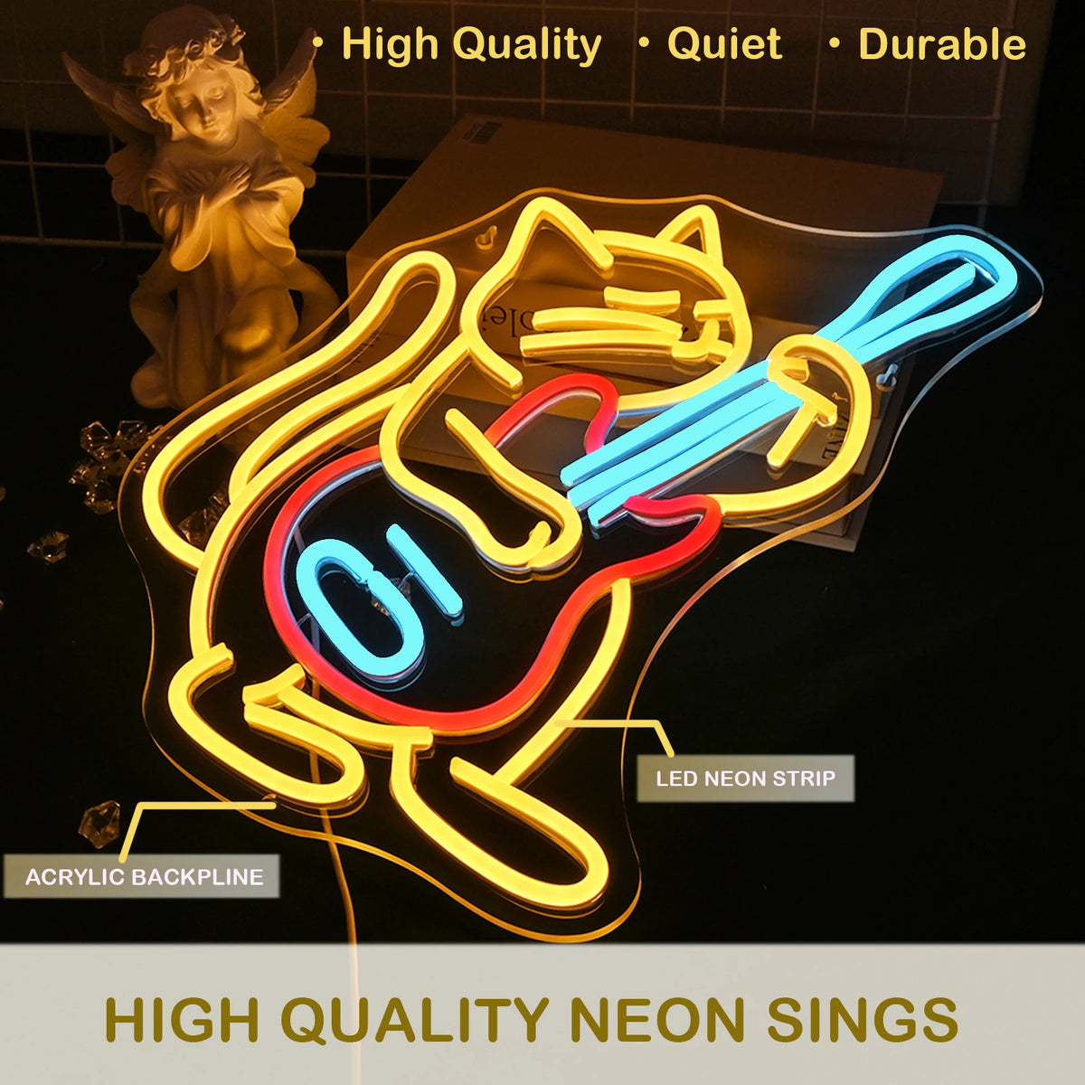 Kat die gitaar speelt – LED-neonbord (5 V USB)