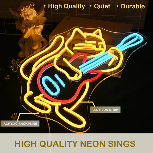Kat die gitaar speelt – LED-neonbord (5 V USB)