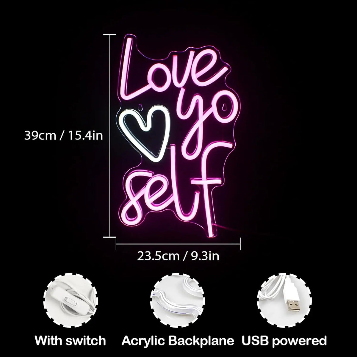 Love Yo Self 5V USB LED Neon Sign - Budget Friendly