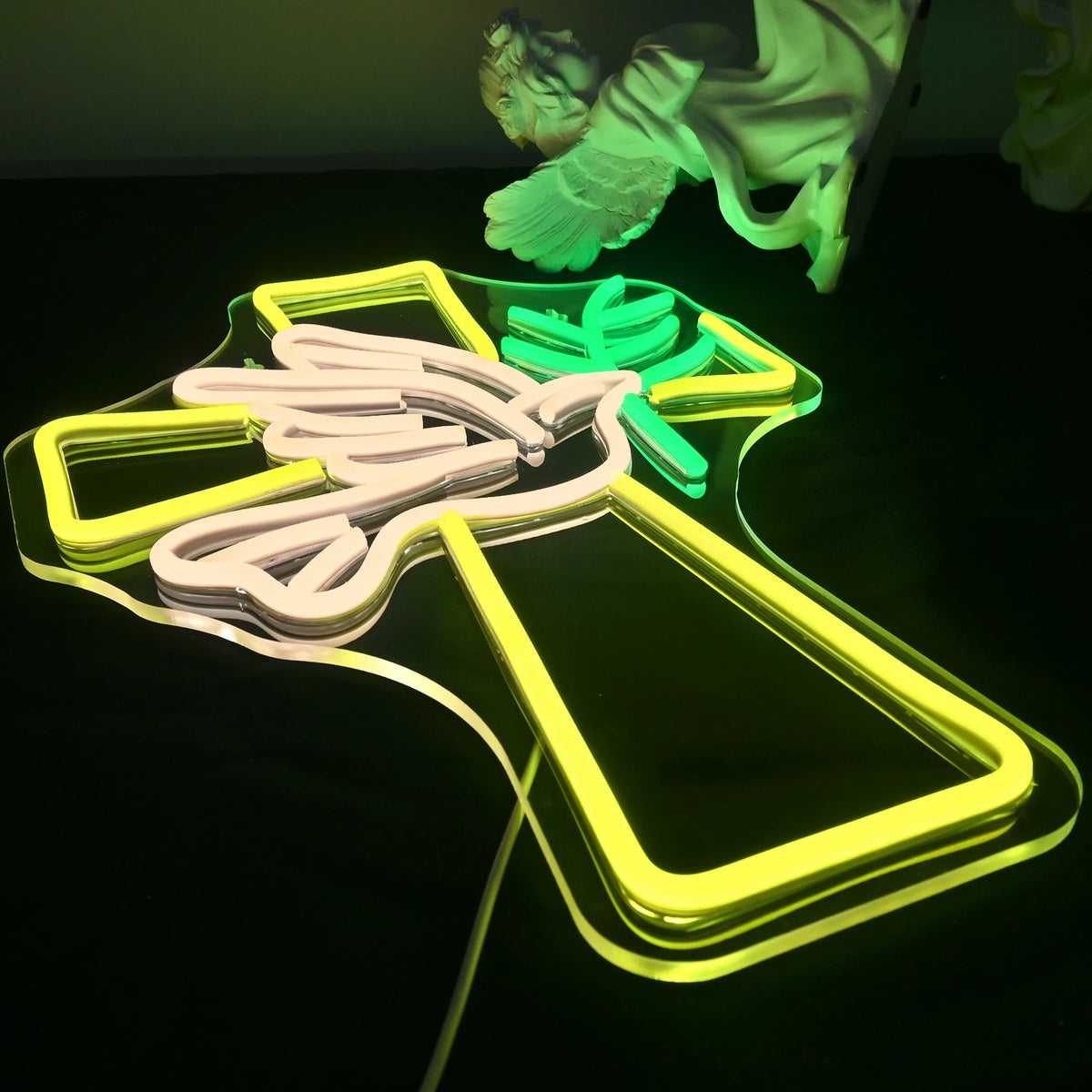 Kruis en vredesduif – LED-neonbord (5 V USB)