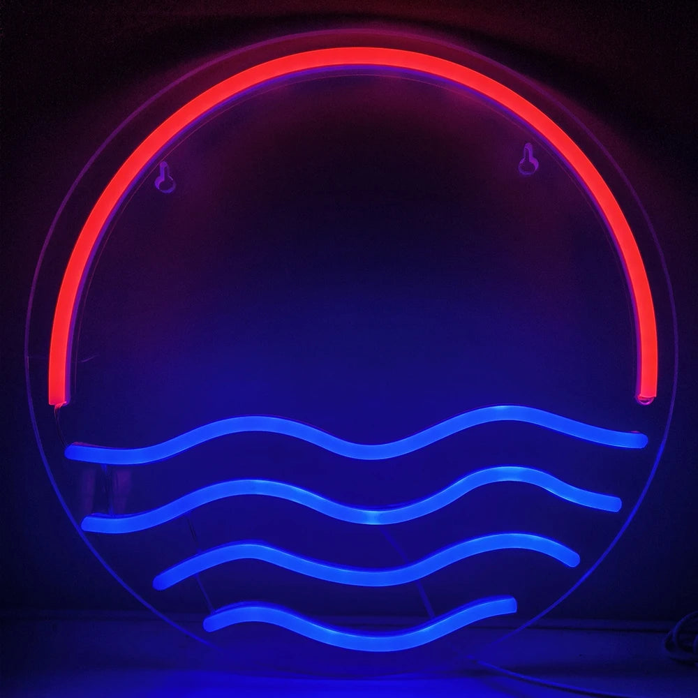 Zonsondergang en zee – LED-neonbord (5 V USB)
