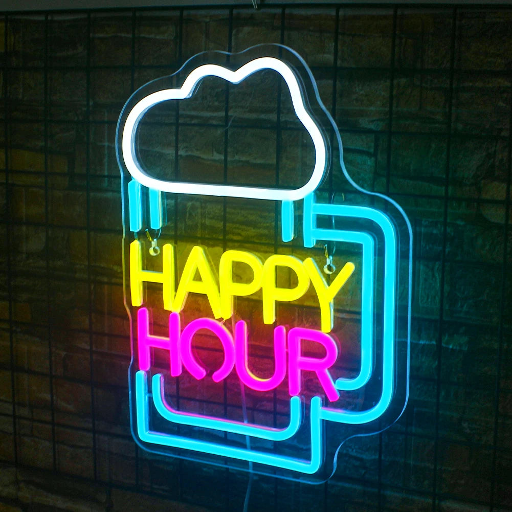 Wine Glass Happy Hour 5V USB LED Neon Sign - Budget Friendly