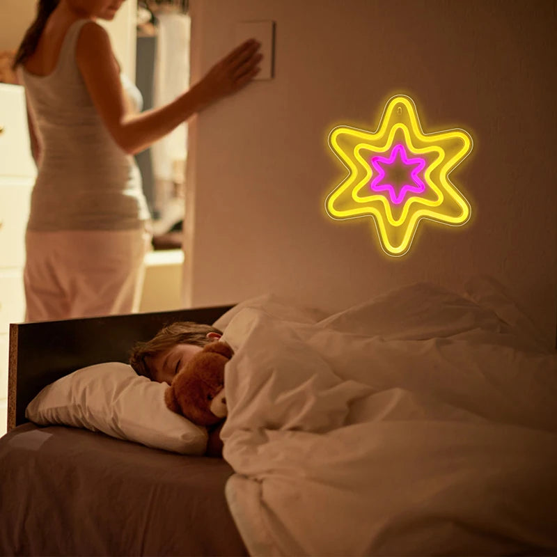 Hexagonal Star 5V USB LED Neon Sign - Budget Friendly