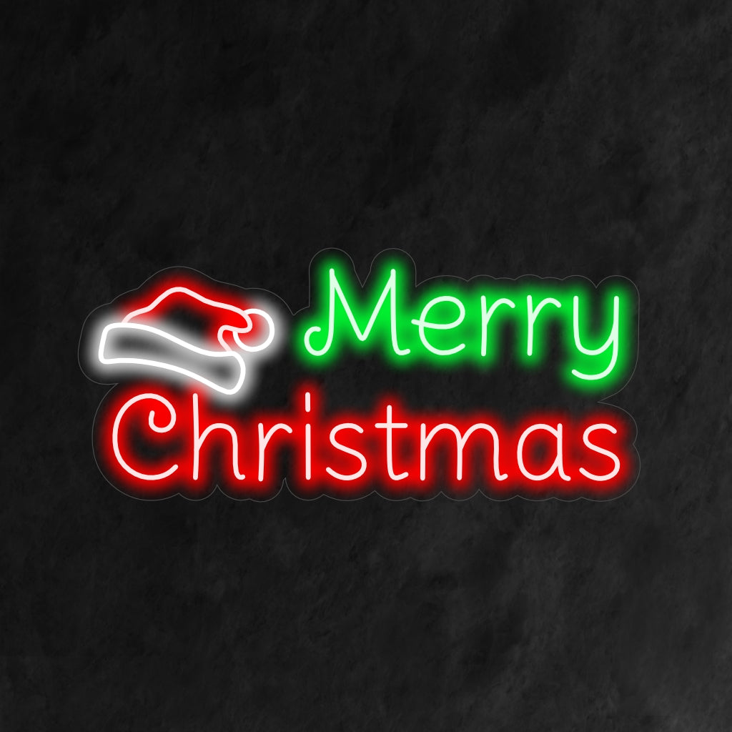 "Santa Claus Hat Merry Christmas Neon Sign" is a playful and festive addition to your holiday-themed interior. A neon light that features the iconic Santa Claus hat.