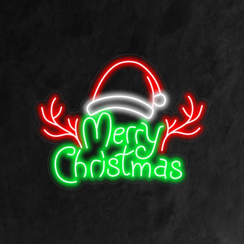 "Santa Hat Merry Christmas Neon Sign" is een feestelijke en vrolijke toevoeging aan je kerstsfeer. Een neonlicht dat kerstsfeer verspreidt met een kerstmuts.