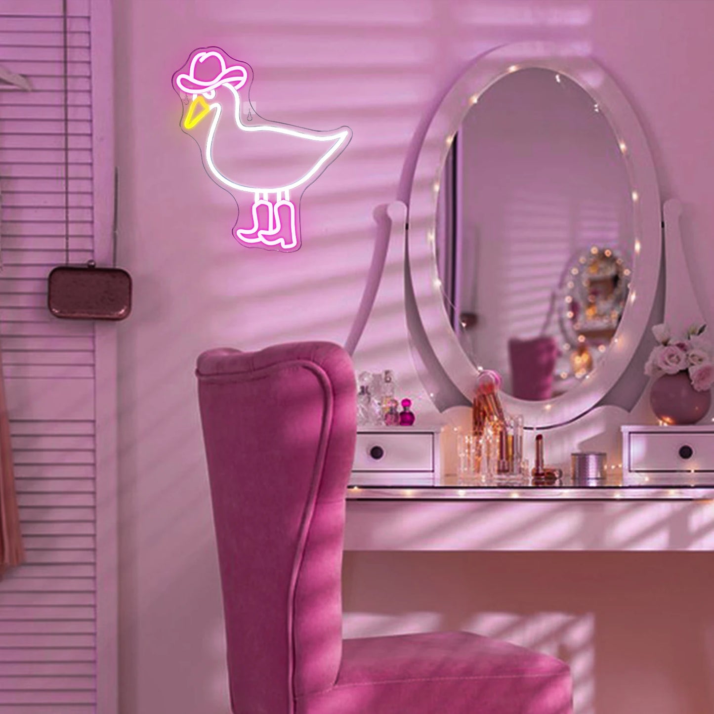 Pink White Cowboy Duck 5V USB LED Neon Sign - Budget Friendly