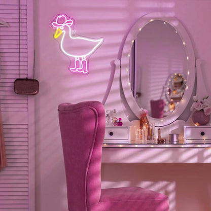 Pink White Cowboy Duck 5V USB LED Neon Sign - Budget Friendly