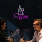 Wine – Wijnfles en glas met rodewijnthema – LED-neonreclame (5 V USB)