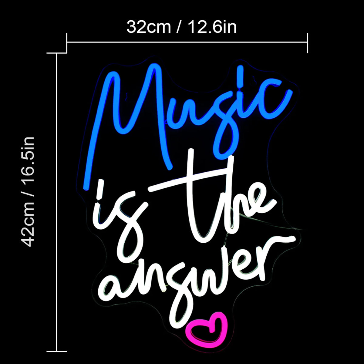 Music is the answer – Hart – LED-neonbord (5 V USB)