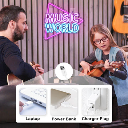 Music World 5V USB LED Neon Sign - Budget Friendly