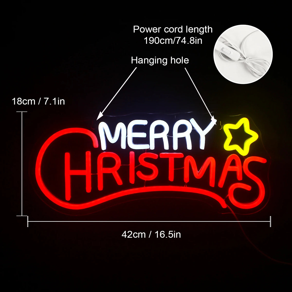 Merry Christmas – Ster – LED-neonbord (5 V USB)