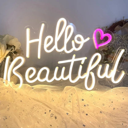 Hello Beautiful 5V USB LED Neon Sign - Budget Friendly