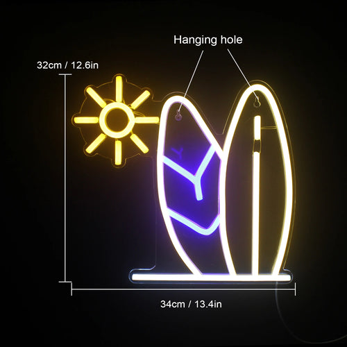 Zon en surfplank – LED-neonbord (5 V USB)