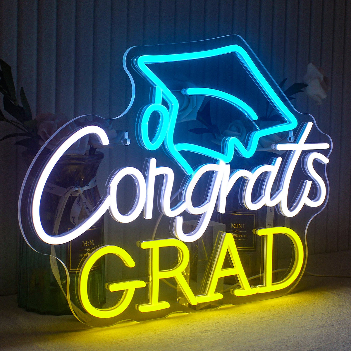 Congrats GRAD – Afstudeerhoed – LED-neonbord (5 V USB)