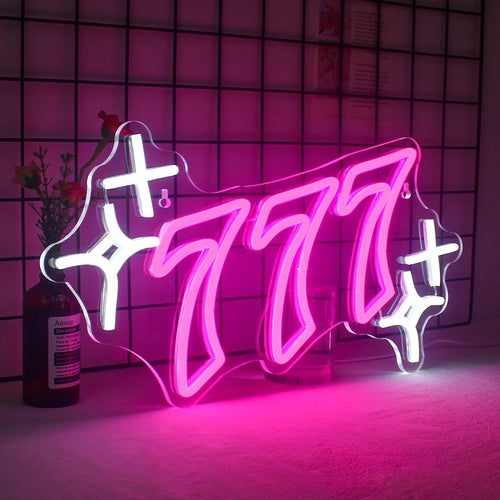 777 – Geluksgetal en sterren – LED-neonbord (5 V USB)