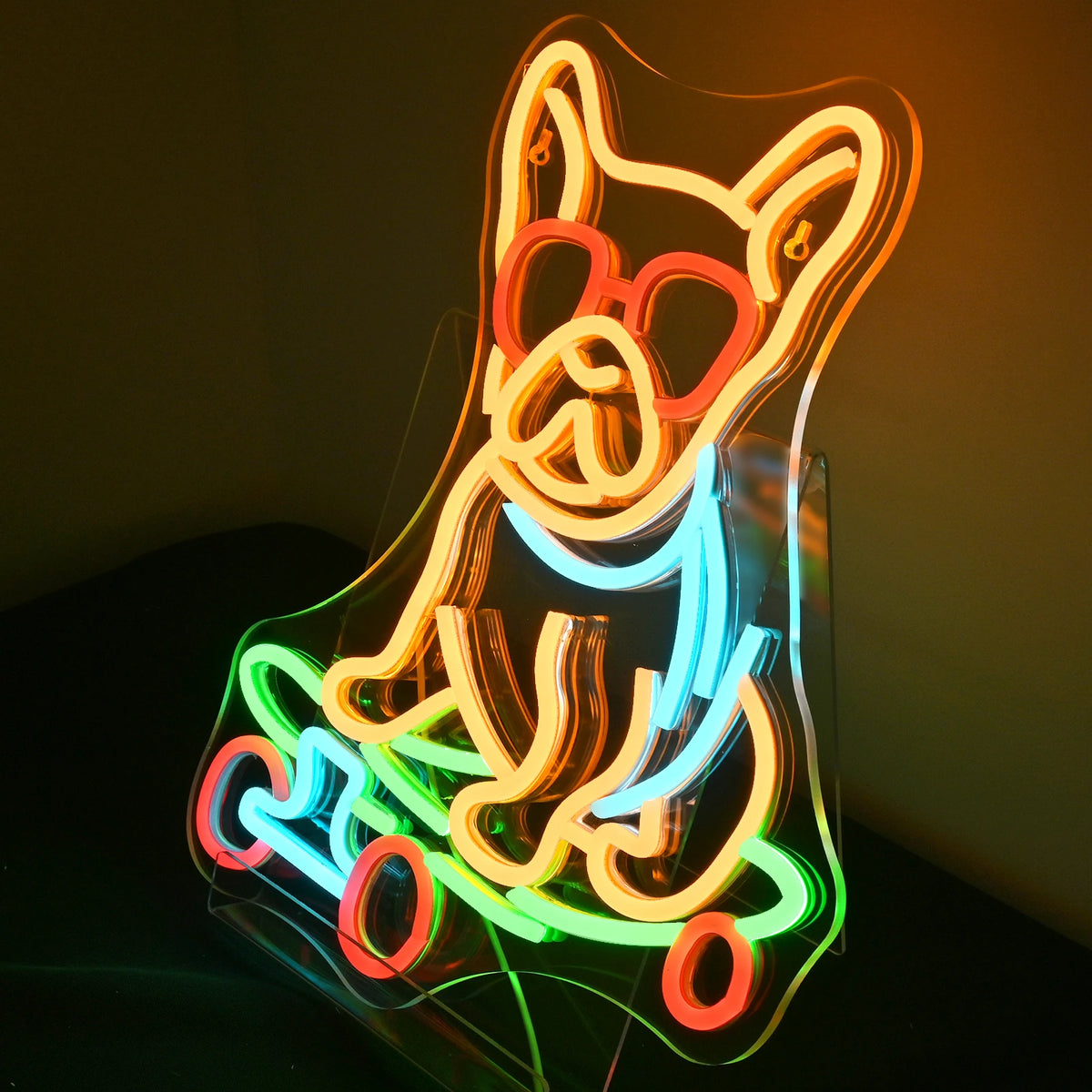 Skateboardende hond – LED-neonbord (5 V USB)