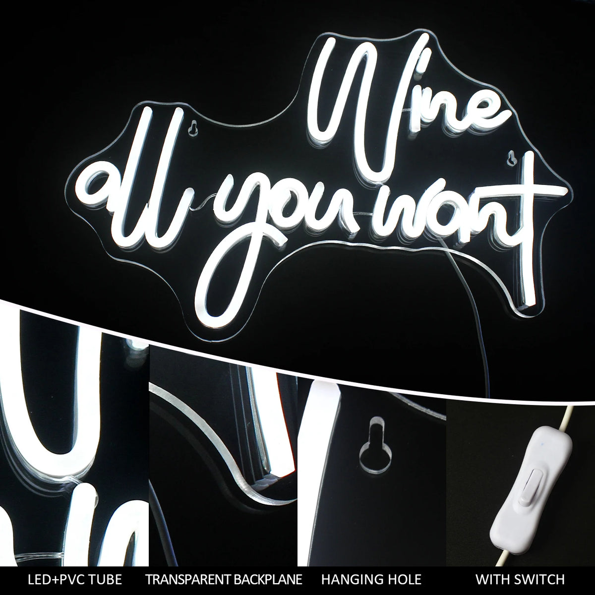 Wine all you want 5V USB LED Neon Sign - Budget Friendly