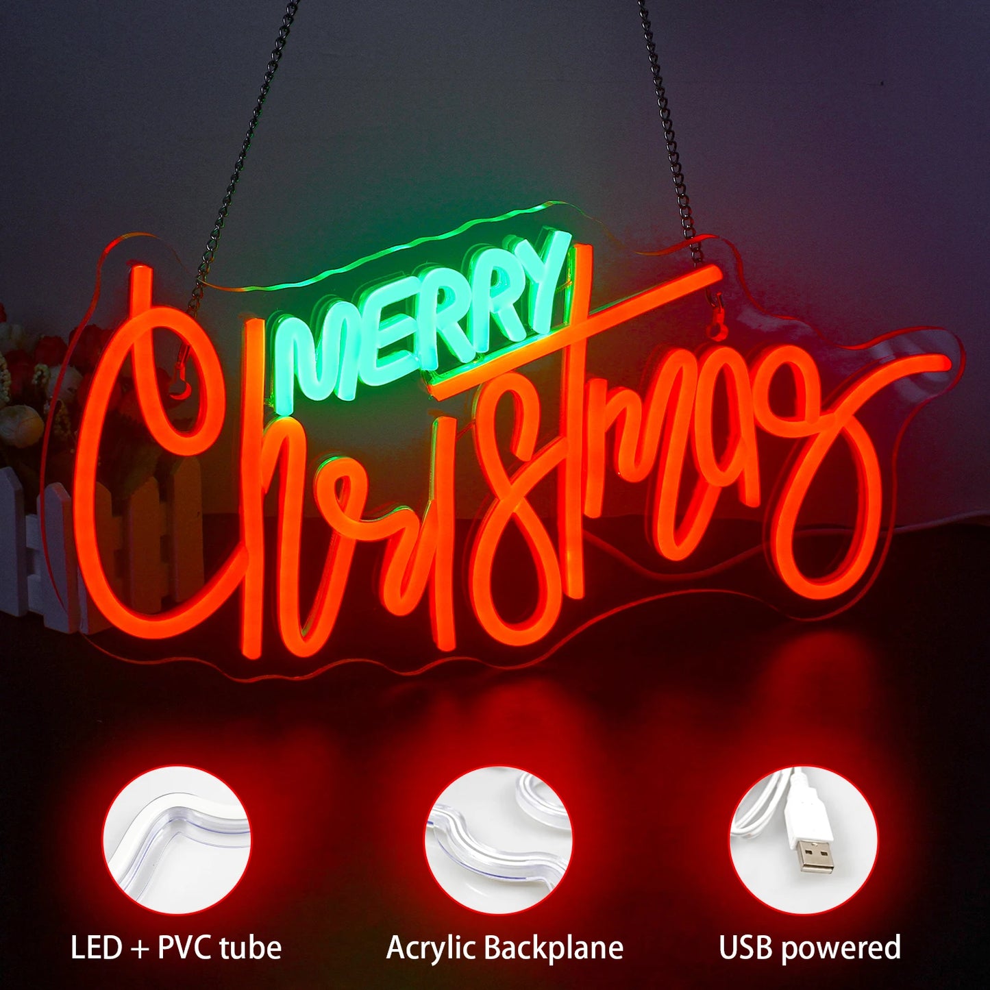Merry Christmas 5V USB LED Neon Sign - Budget Friendly