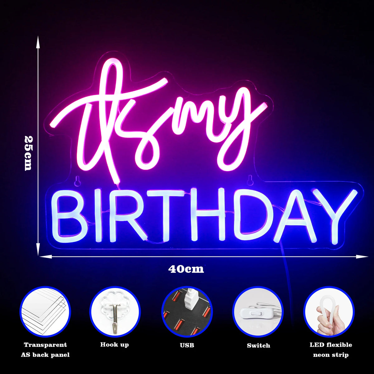 It's My Birthday 5V USB LED Neon Sign - Budget Friendly