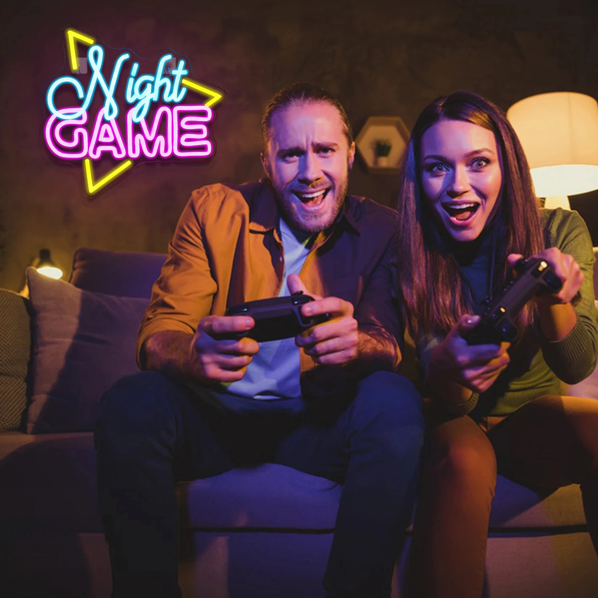 Night GAME – Driehoekig kader – LED-neonbord (5 V USB)