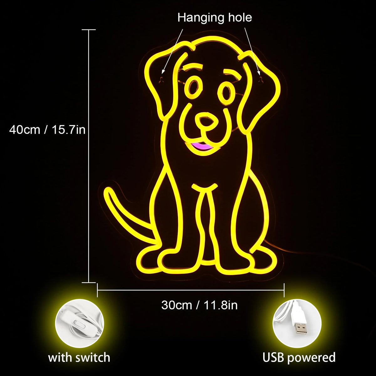 Hond – LED-neonbord (5 V USB)
