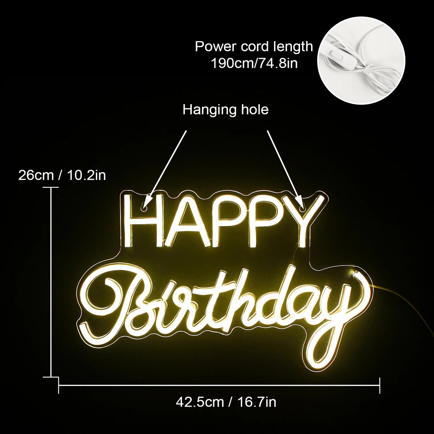 Happy Birthday 5V USB LED Neon Sign - Budget Friendly