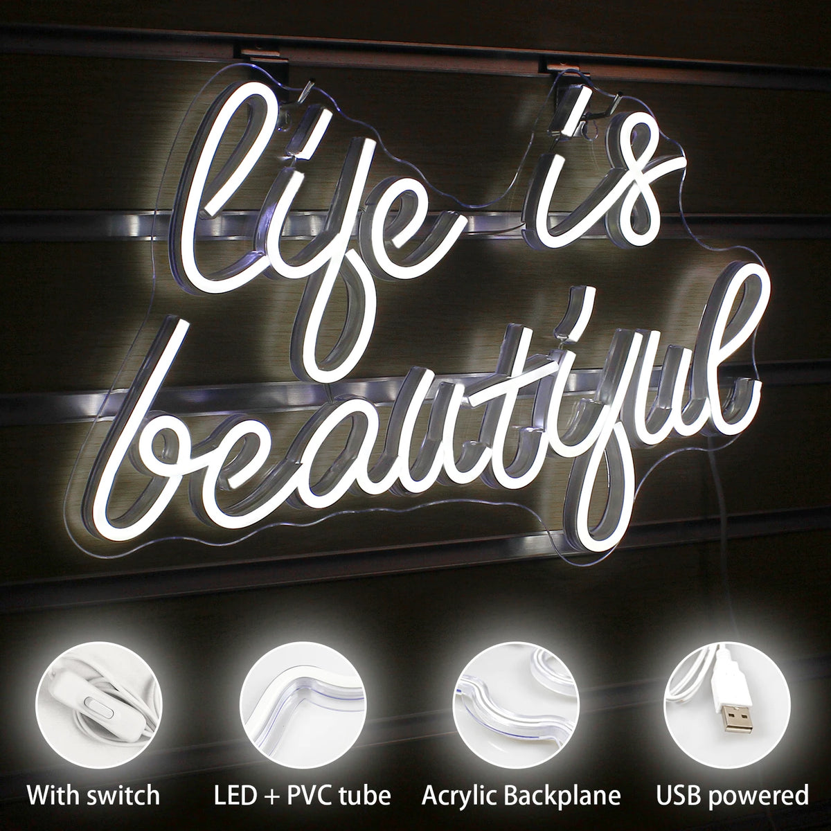 Life is Beautiful – LED-neonbord (5 V USB)